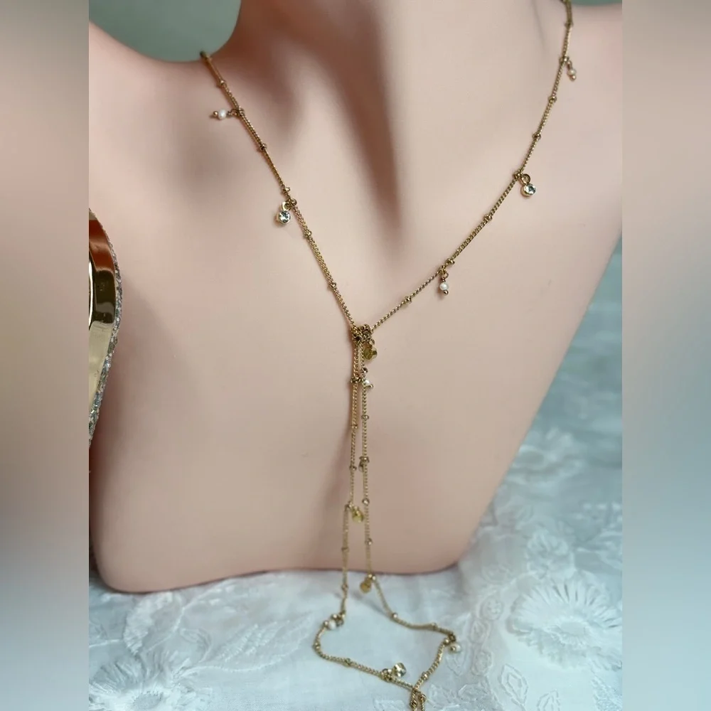 ⚜️💕 Gold Layered Necklace with Crystal Drops
